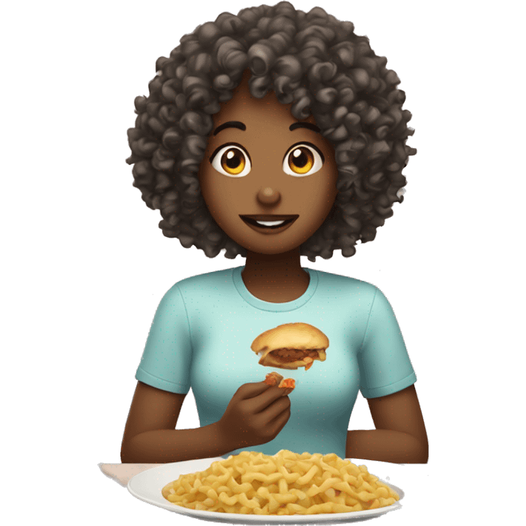 Curly hair girl eating food  emoji