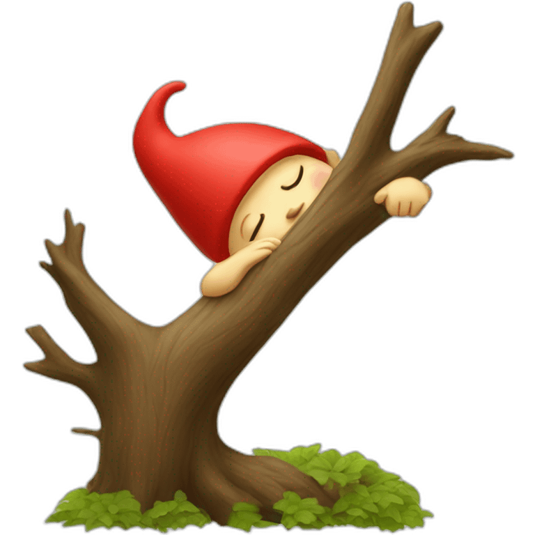 red gnome sleeping on a tree emoji