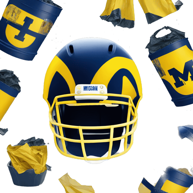 University of Michigan football helmet surrounded by trash cans  emoji