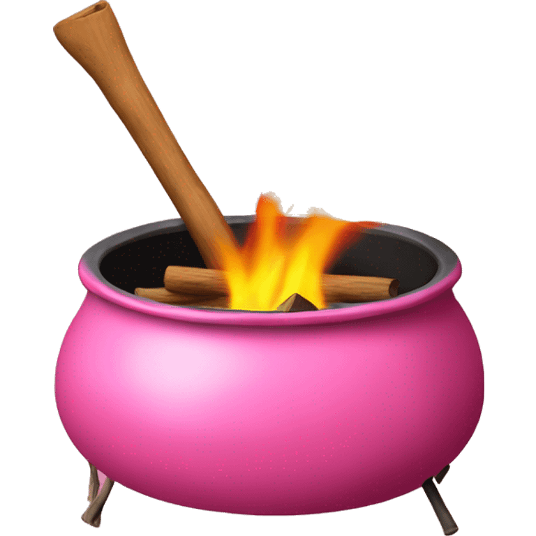 Realistic pink pot on top of a camp fire o emoji