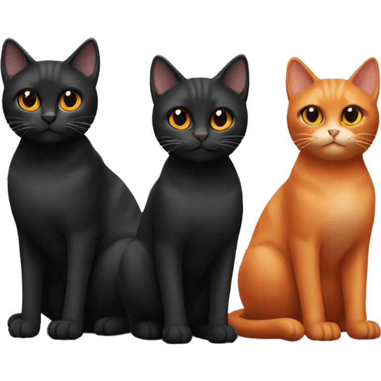 Generate two (2) black cats and one (1) orange cat emoji