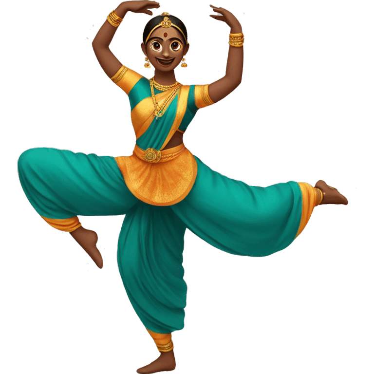 a cheerful woman in a classical baratha natyam dance pose emoji