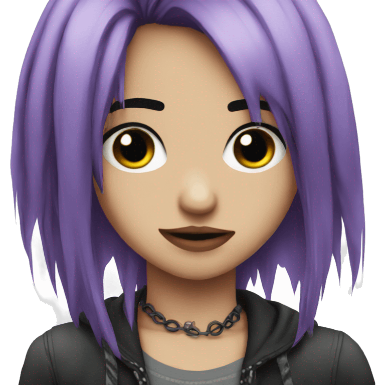 Emo girl choppy long purple hair piercings emoji