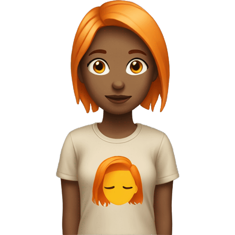 A girl with orange hair, with a beige T-shirt emoji