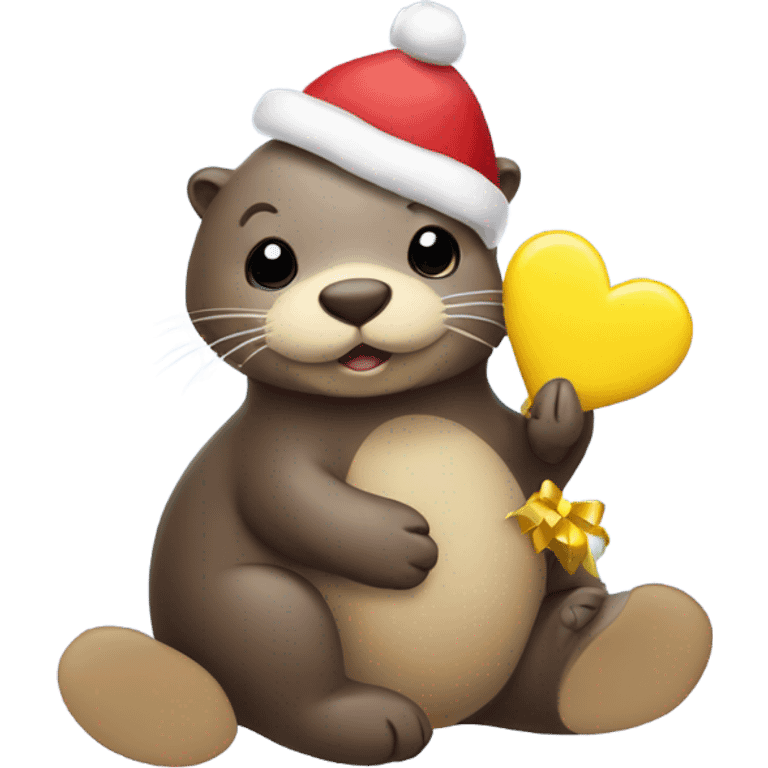 A Christmas otter with a yellow heart  emoji