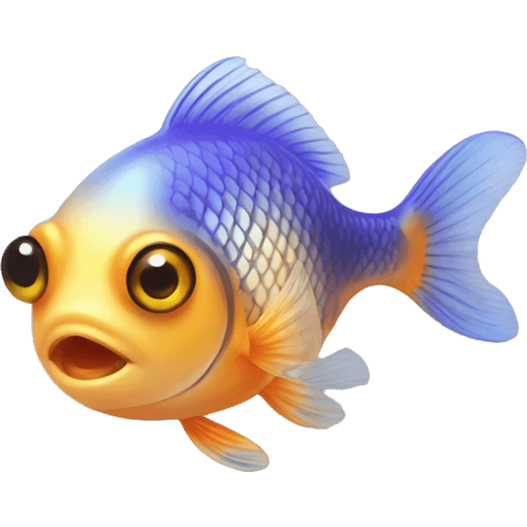 small cute gold fish with big eyes in aquerium emoji