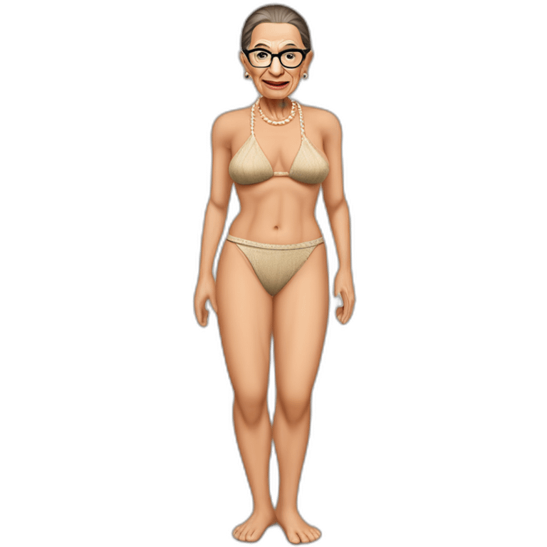 sexy ruth bader ginsburg wearing a string bikini bottoms bare chest (full body, ios17, sitting indian style on the ground) emoji