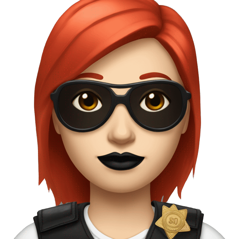 A BSCO (GTA) sheriff with red hair and aviators and black lipstick emoji