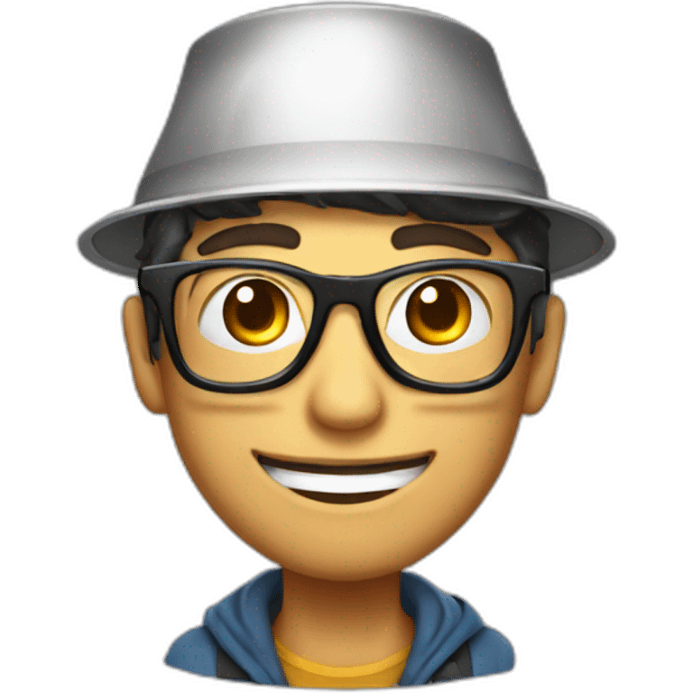 A streamer with round glasses and a saucepan on his head emoji