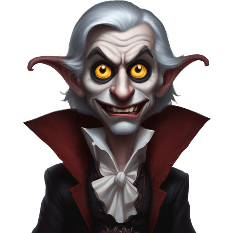 Warcraft vampire lunatic in Uncle Scrooge style, oil paint, mysterious eyes, intricate lips, masterpiece pose, odd perspective, beautiful, desirable, logical emoji