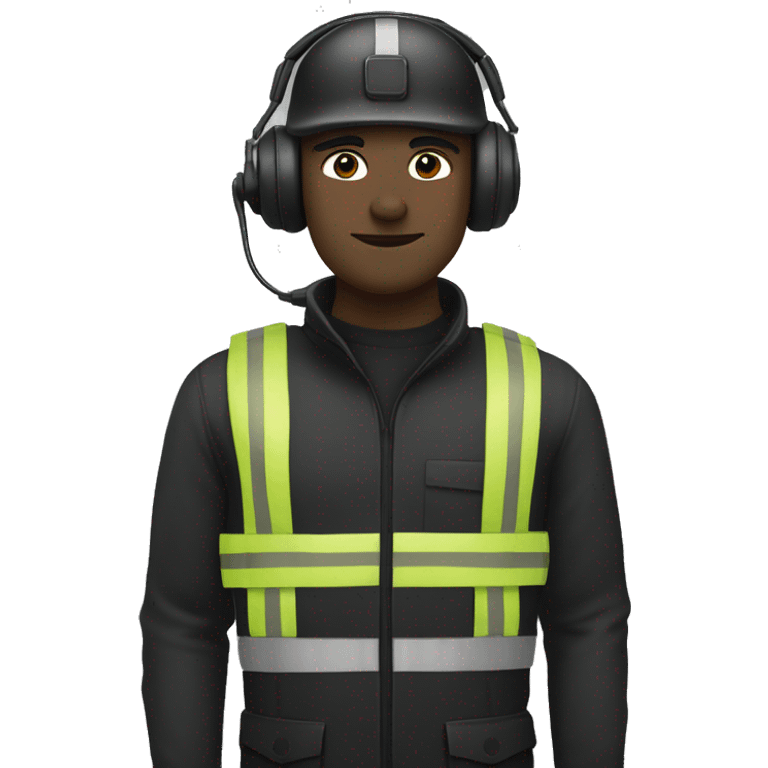 operator dressed in black with a milatary helmet, without glasses, wearing a headset, ready to respond to alerts, preferably male white emoji