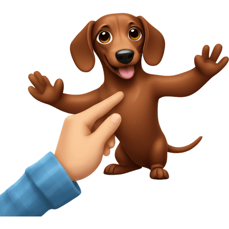 Brown sausage dog giving a high five emoji