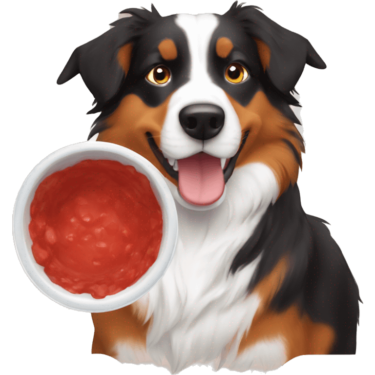 red-tri australian shepard flipping his bowl emoji