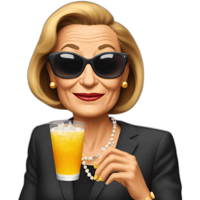 Bernadette Chirac with sunglass with a drink emoji