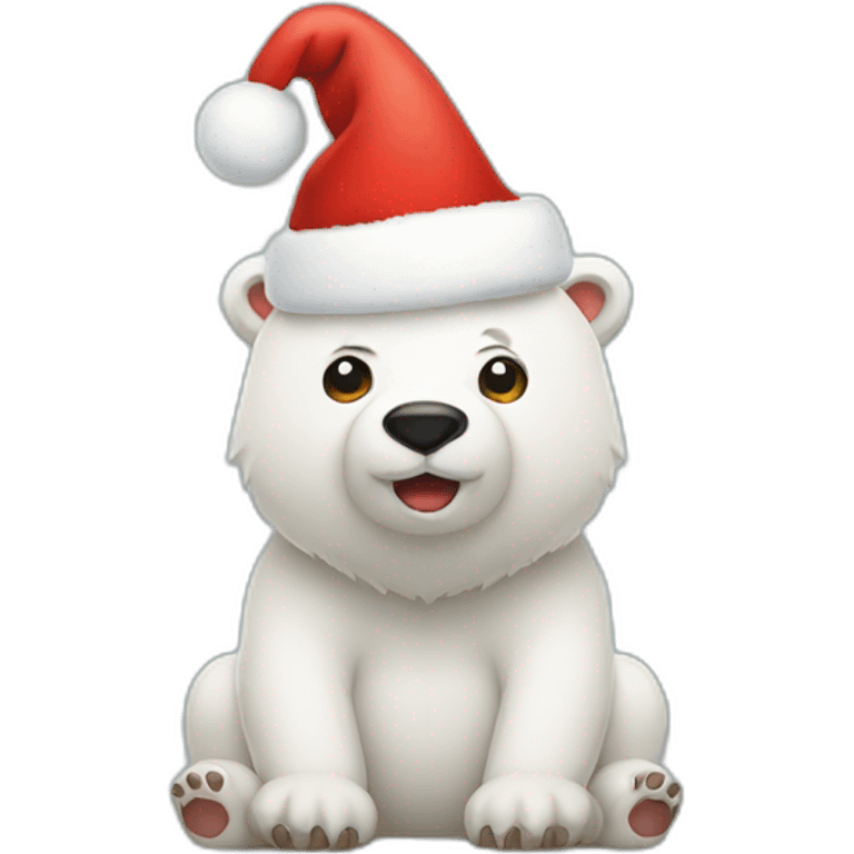 White bear with Christmas hat emoji