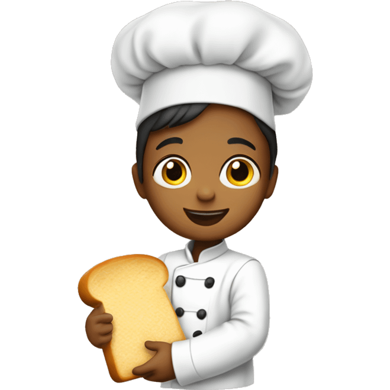 A child holding a piece of bread in a chef costume emoji