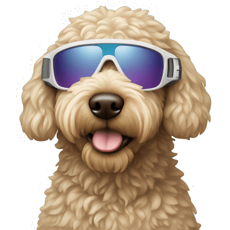 labradoodle blonde wearing ski clothes and Oakley sunglasses  emoji