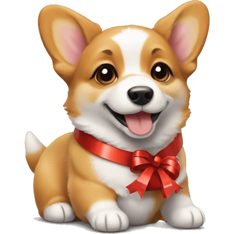 Corgi puppy with gift emoji