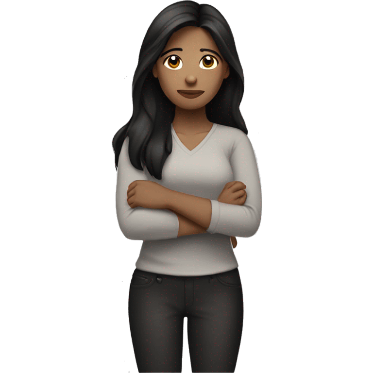 woman with long Black hair, black eyes and light skin, crossing arms  emoji