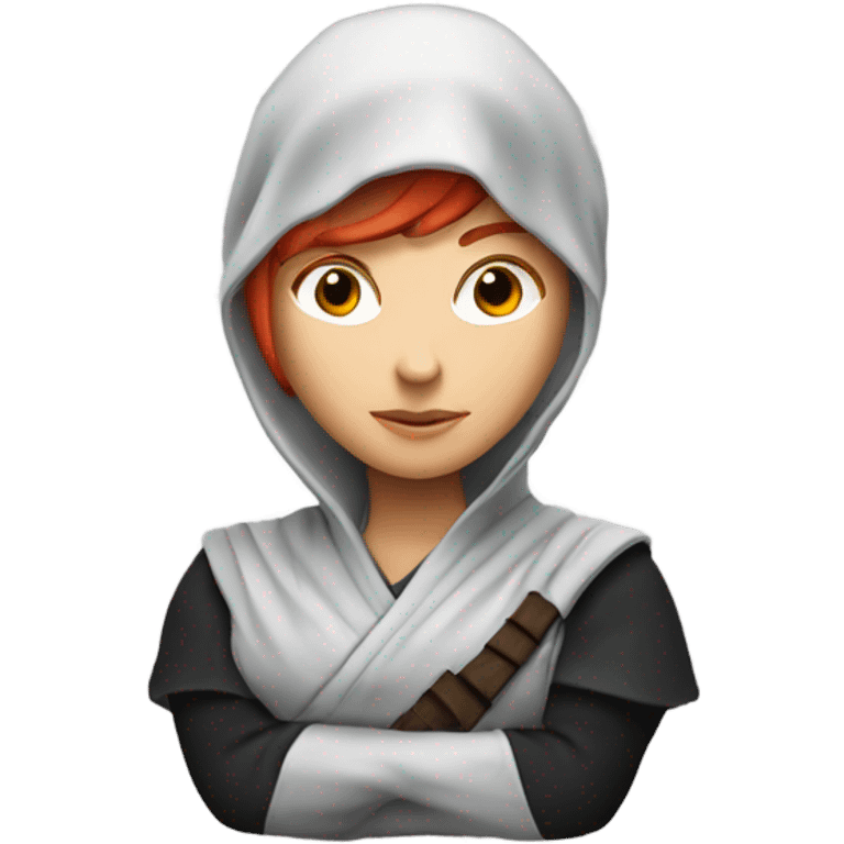 female caucasian red haired ninja with face covered emoji