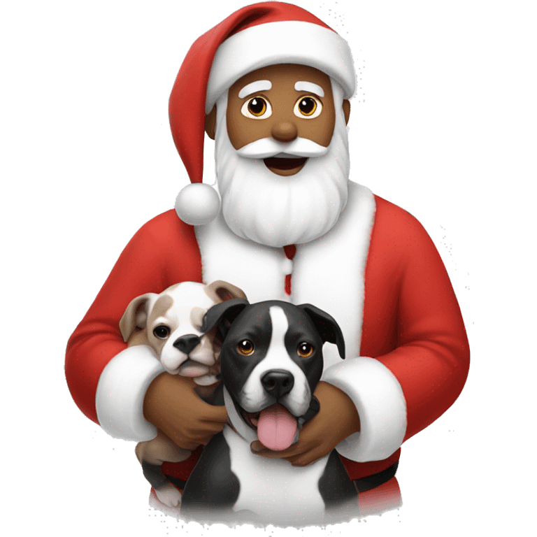 Santa clause holding a black and white pit bull puppy emoji