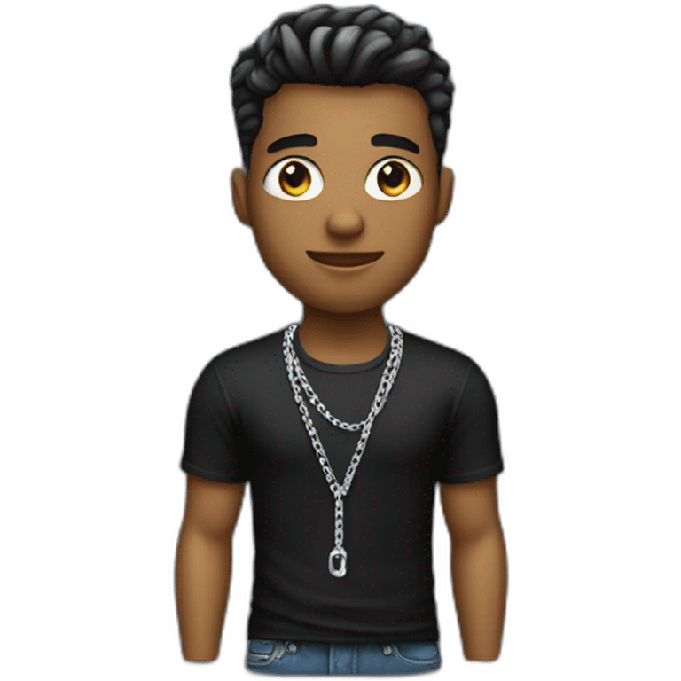 A chad male wearing silver chain on a black tshirt,cool, style emoji