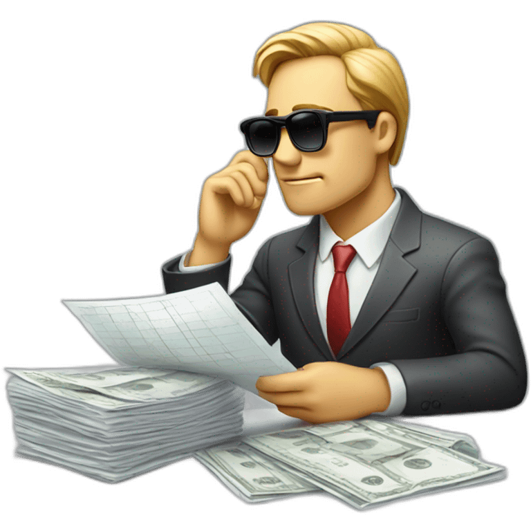 pensive business man checking balance sheets wearing sunglasses  emoji