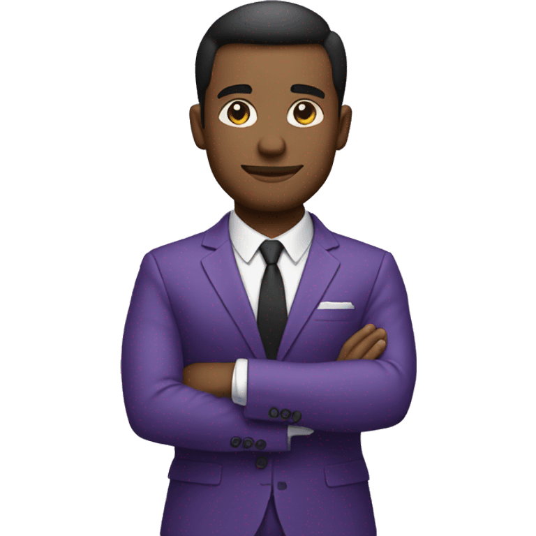 Purple suit business man, arms crossed and not black emoji