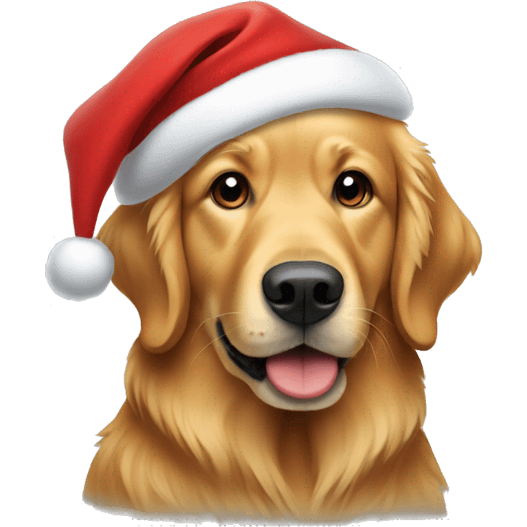 dark tan golden retriever wearing a santa hat emoji