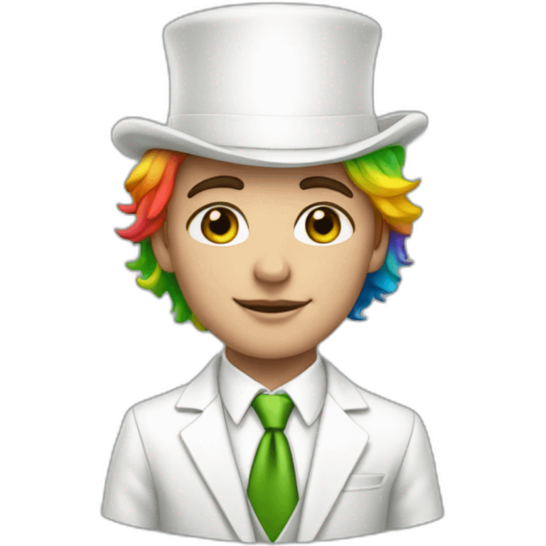 Posh-boy-with-white-suit-and-green-eyes-and-rainbow-unicorn-hat emoji