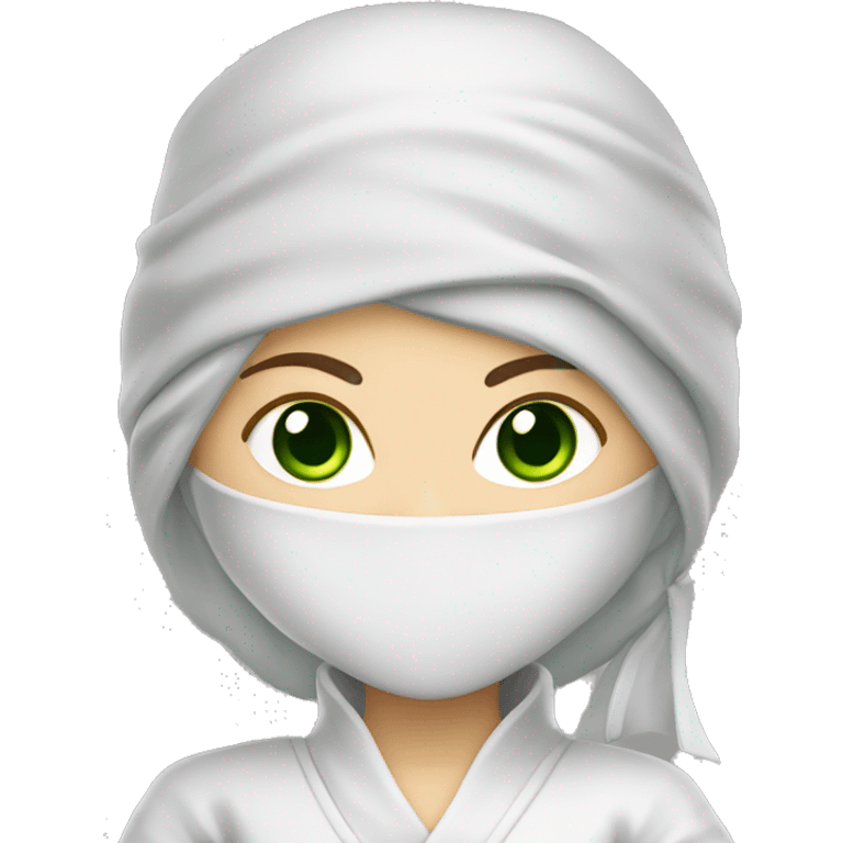 White Female Ninja with Green Eyes with White clothing  emoji