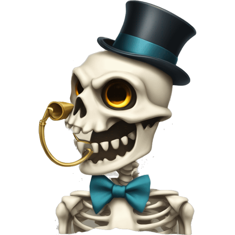 Sharks skeleton with a top hat sitting in a human position with a monocle and can under his arm emoji