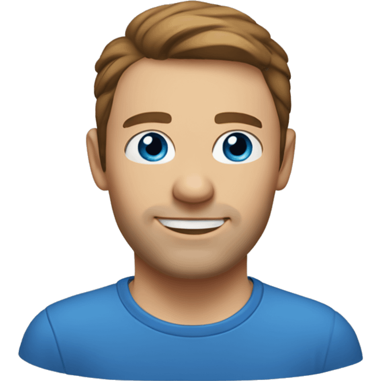 A head and shoulders shot of a 34 year old Caucasian man, with short brown hair,   with blue eyes wearing a t-shirt. emoji