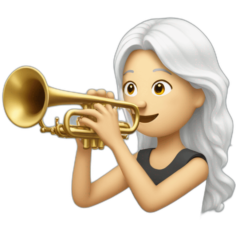 A long white hair woman playing the trumpet emoji