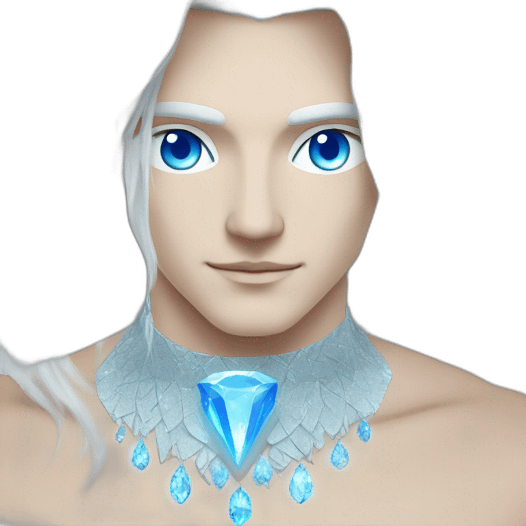 male nordic pleiadian with long white hair and blue eyes, crystal necklace emoji