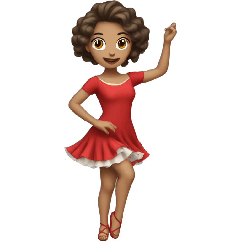 Light skin brunette dancing girl with red dress emoji