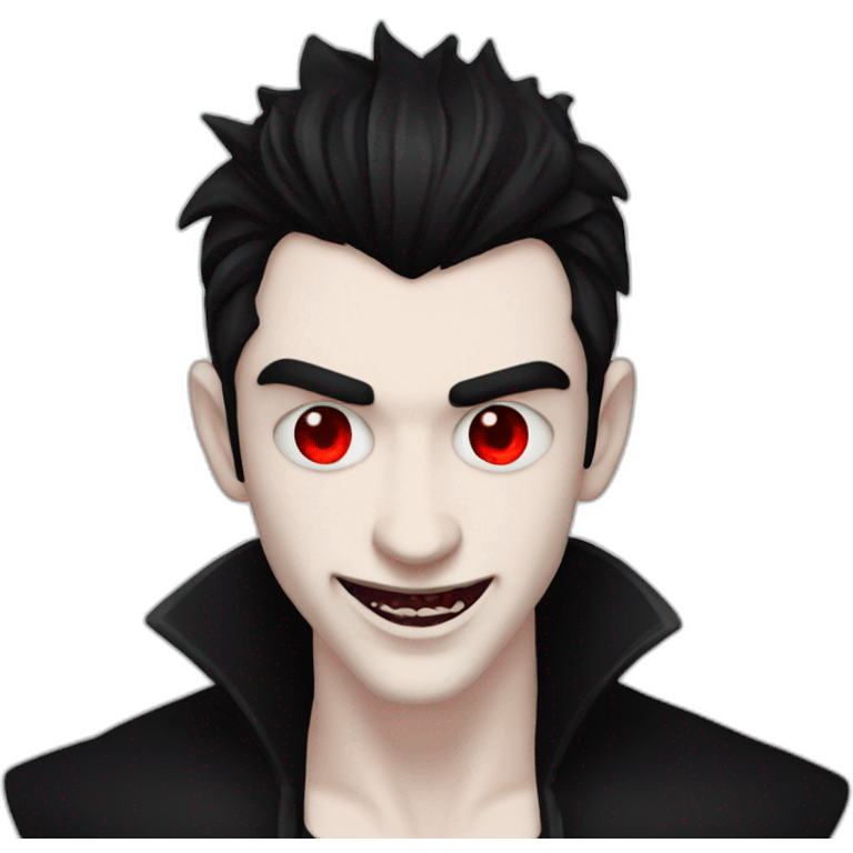 goth man vampire teeth red eyes pale skin black hair emoji