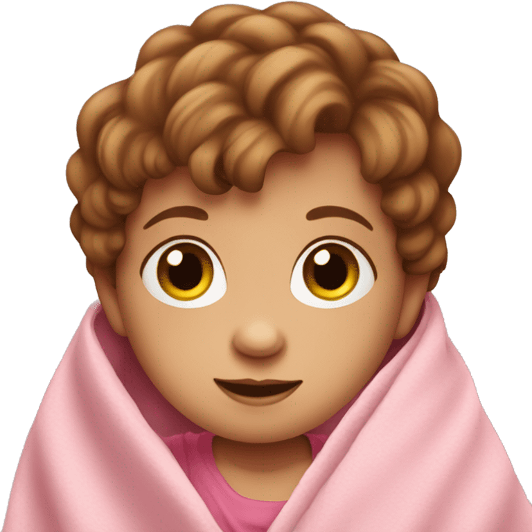 Cute baby with pink blanket and brown hair  emoji