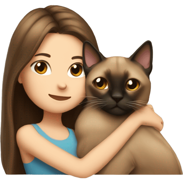  Siamese cat cuddling brown long hair girl emoji