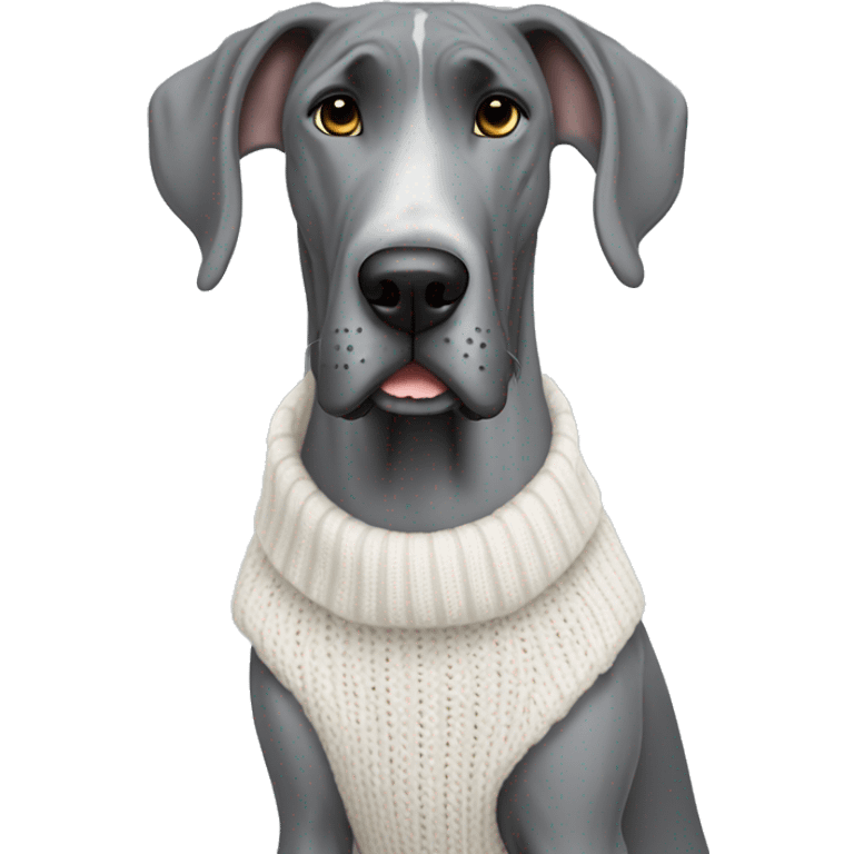 Gray great Dane wearing a white knitted sweater emoji