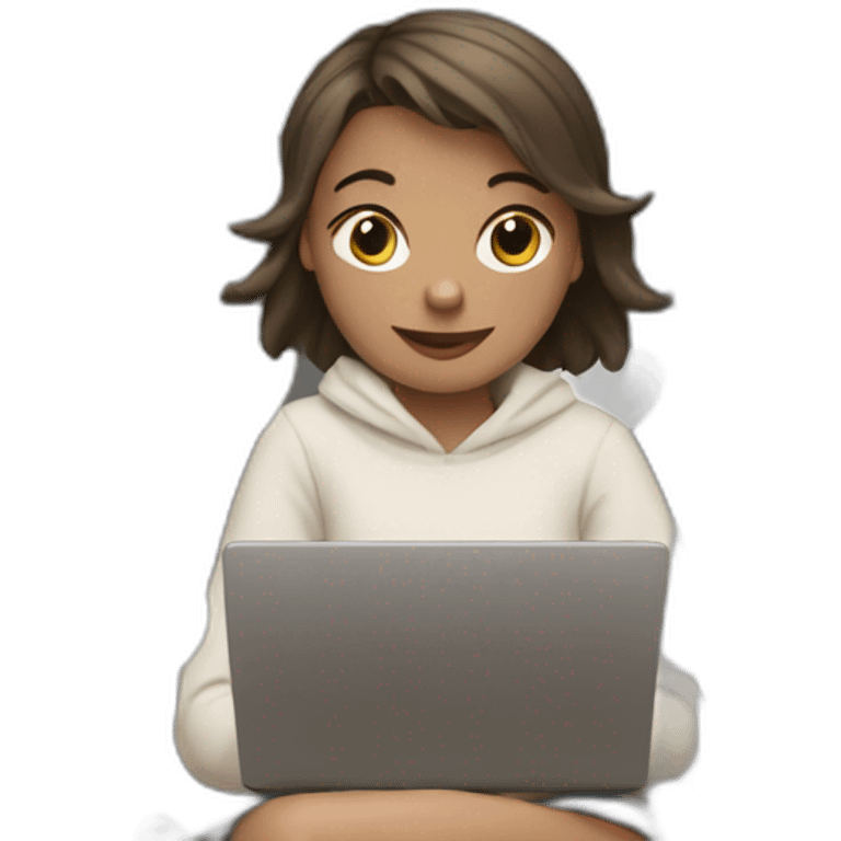 girl with laptop and white hearts back emoji