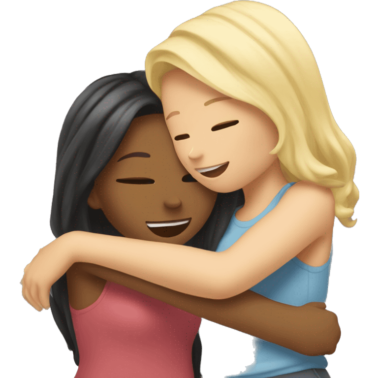 blonde and brunette girl best friends hugging emoji