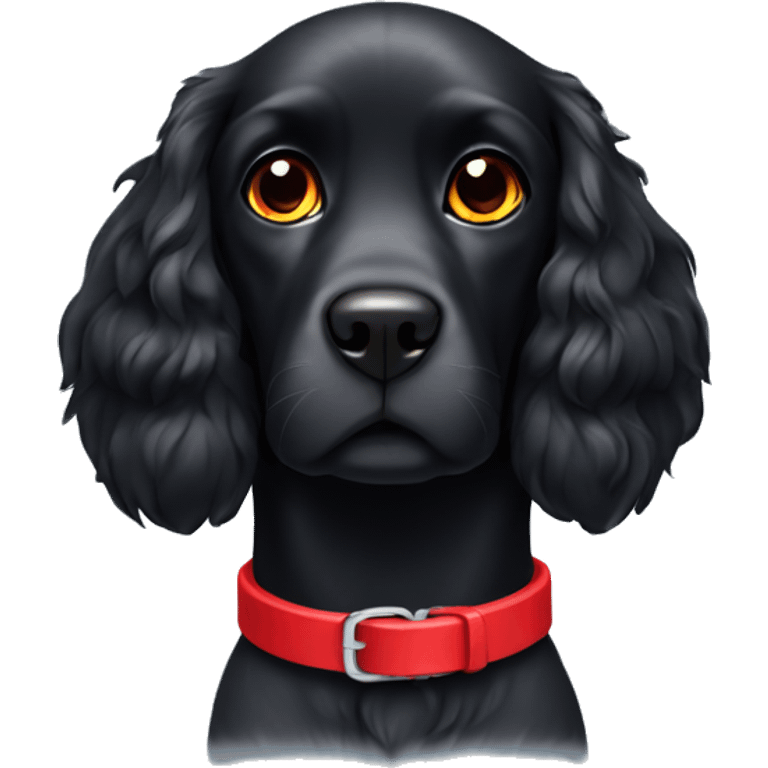 Black spaniel dog with red collar emoji