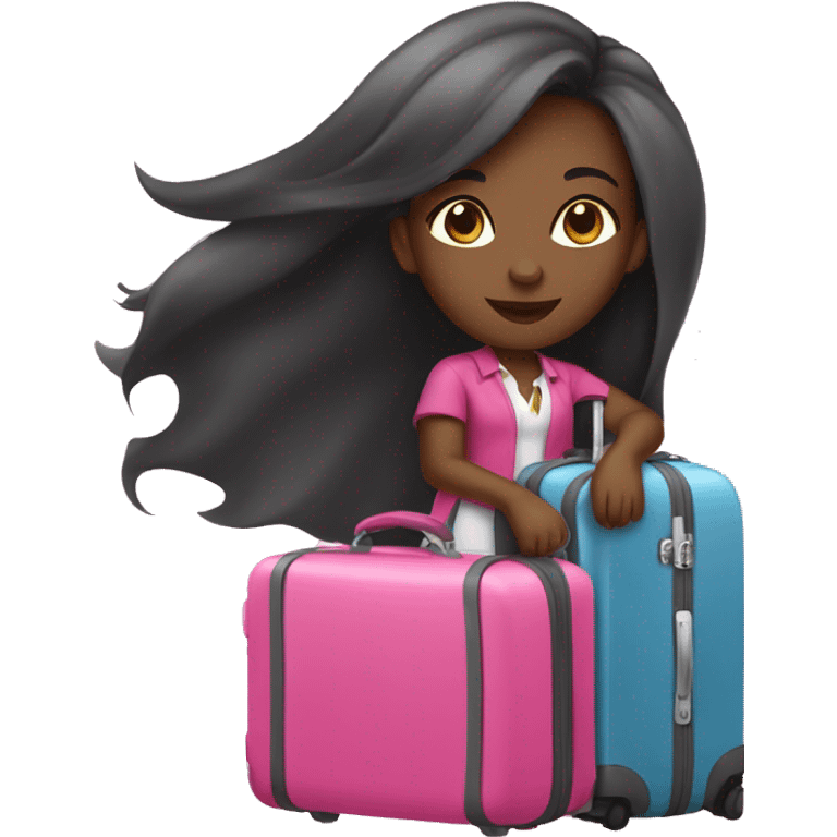 Black girl with long straight hair who loves to travel with pink suitcase emoji