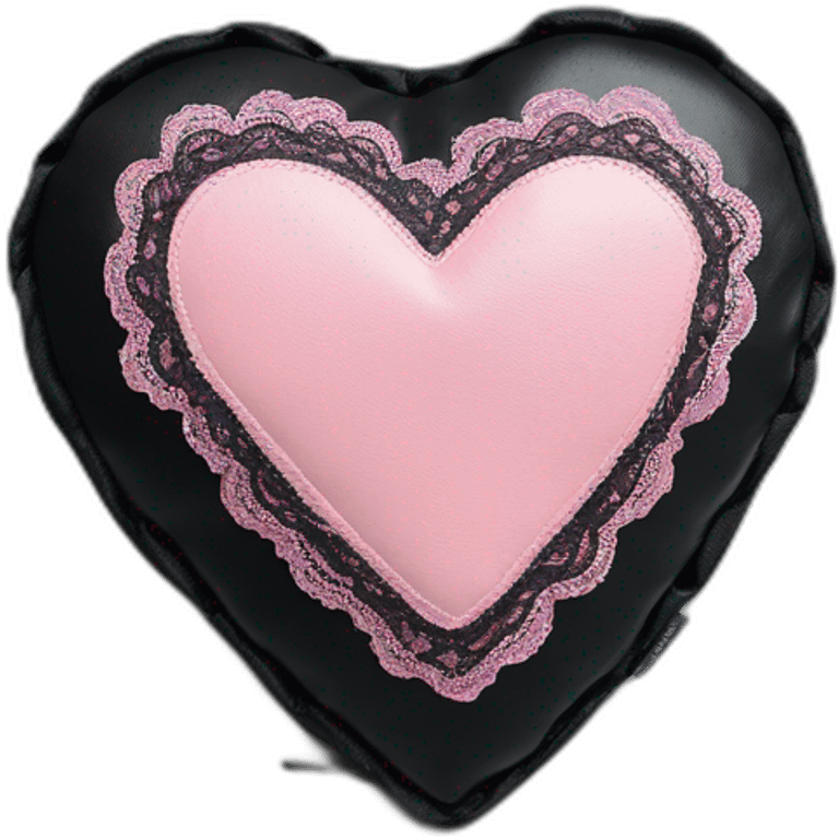 black leather heart shaped cushion with pink paw print red lace border emoji