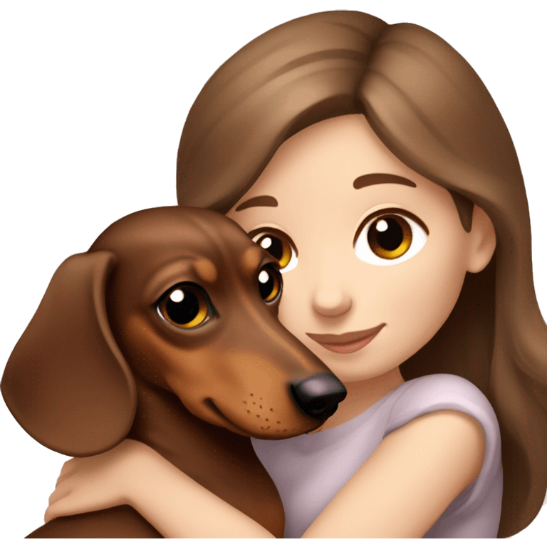 pale girl brown hair cuddling mini dachshund  emoji