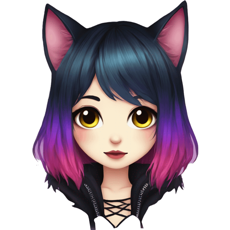 Gorgeous Cute Gothic Edgy Colorful Gradient Beautiful Anime Emo CatLady emoji