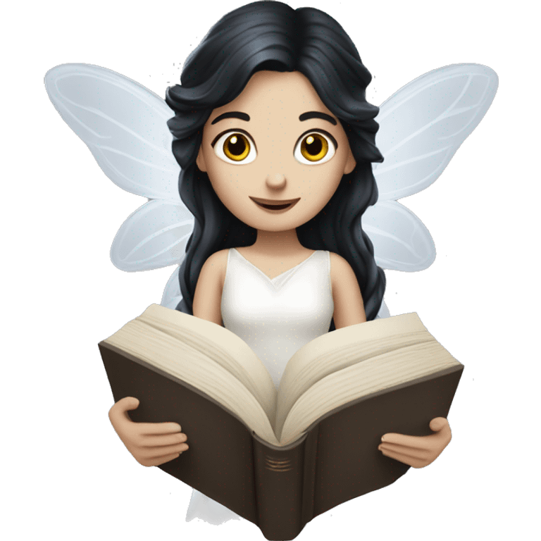 Dark haired white fairy with a book  emoji