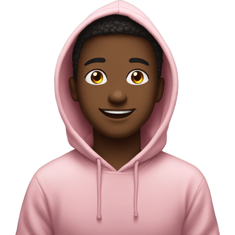 This person appears cheerful, wearing a light pink hoodie with an anime design on it, sitting outdoors at night with a pleasant background. emoji