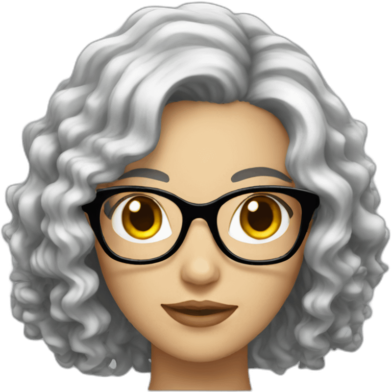 white woman with long curly black hair and glasses emoji